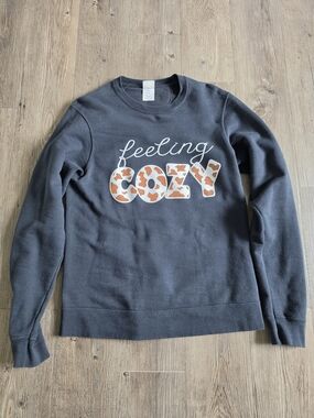 Port and Company Charcoal 'Feeling Cozy' Crewneck with Tan Print